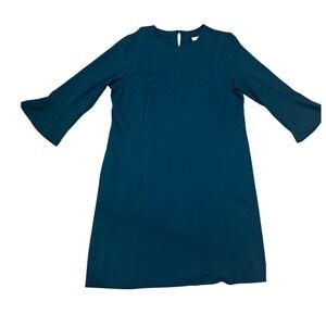 J.Jill Large Tall Blue Green Ponte Knit 3/4 Sleeve Shift Pockets office dress
